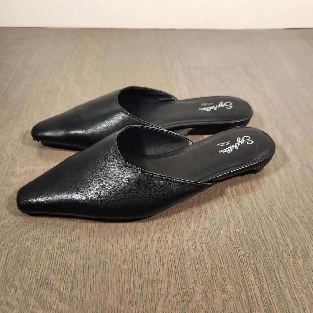 Seychelles Black Faux Leather Pointed Toe Mule Flats Slides Women's Size 7.5